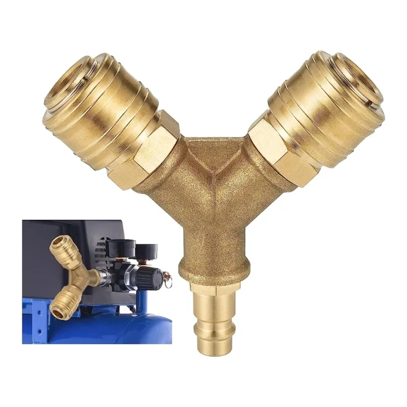 Compression Fitting Brass - Verbeterde persluchtverdeler 2-weg met 2 koppelingen